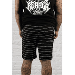 Black Barb Wire Boardshorts with straight leg barb wire pattern, eco-friendly 4-way stretch casual wear