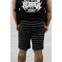 Black Barb Wire Boardshorts with straight leg barb wire pattern, eco-friendly 4-way stretch casual wear