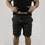 Black shorts with straight leg barb wire pattern, eco-friendly 4-way stretch casual wear