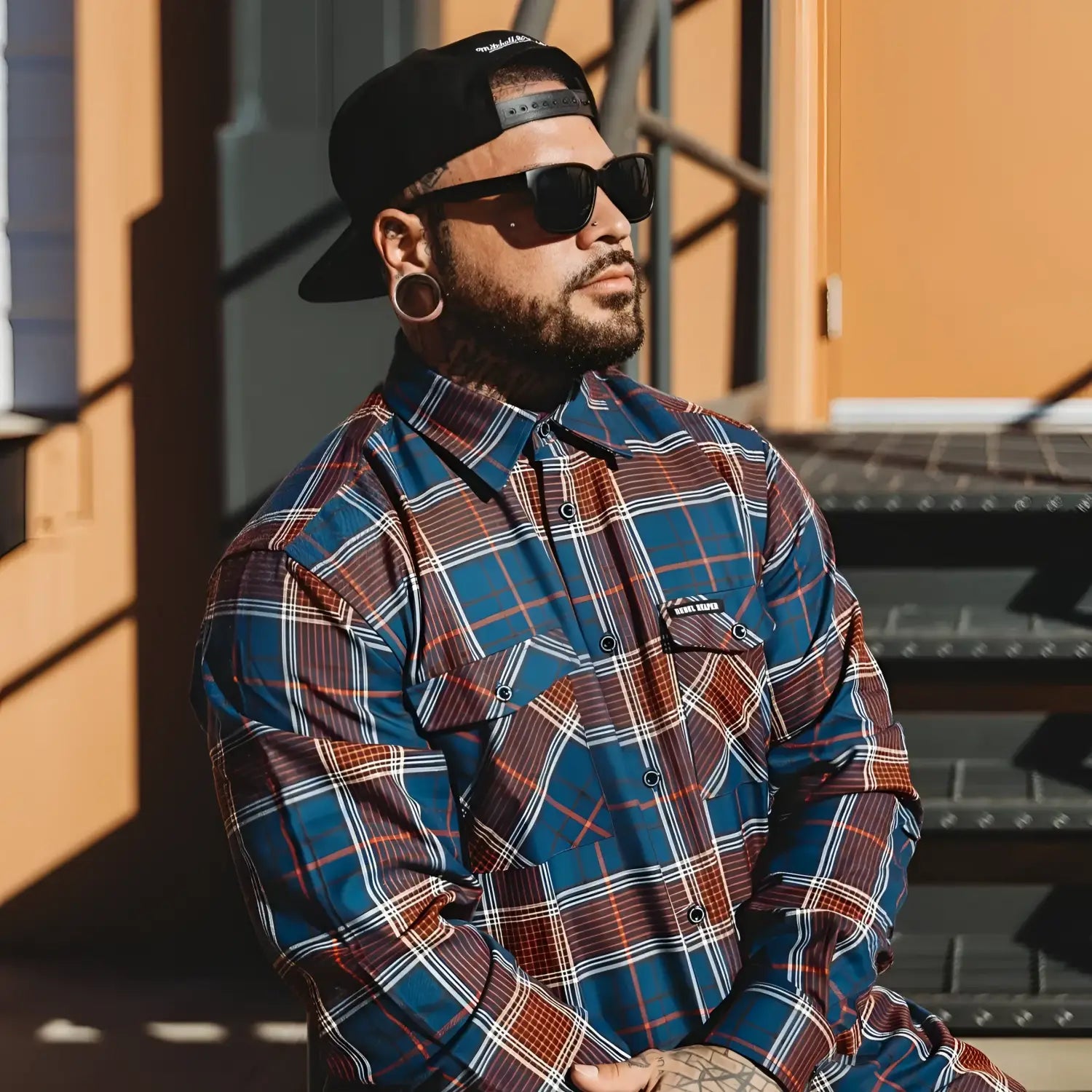 Limited edition men’s flannel shirt with rebel reaper design in plaid button-down style