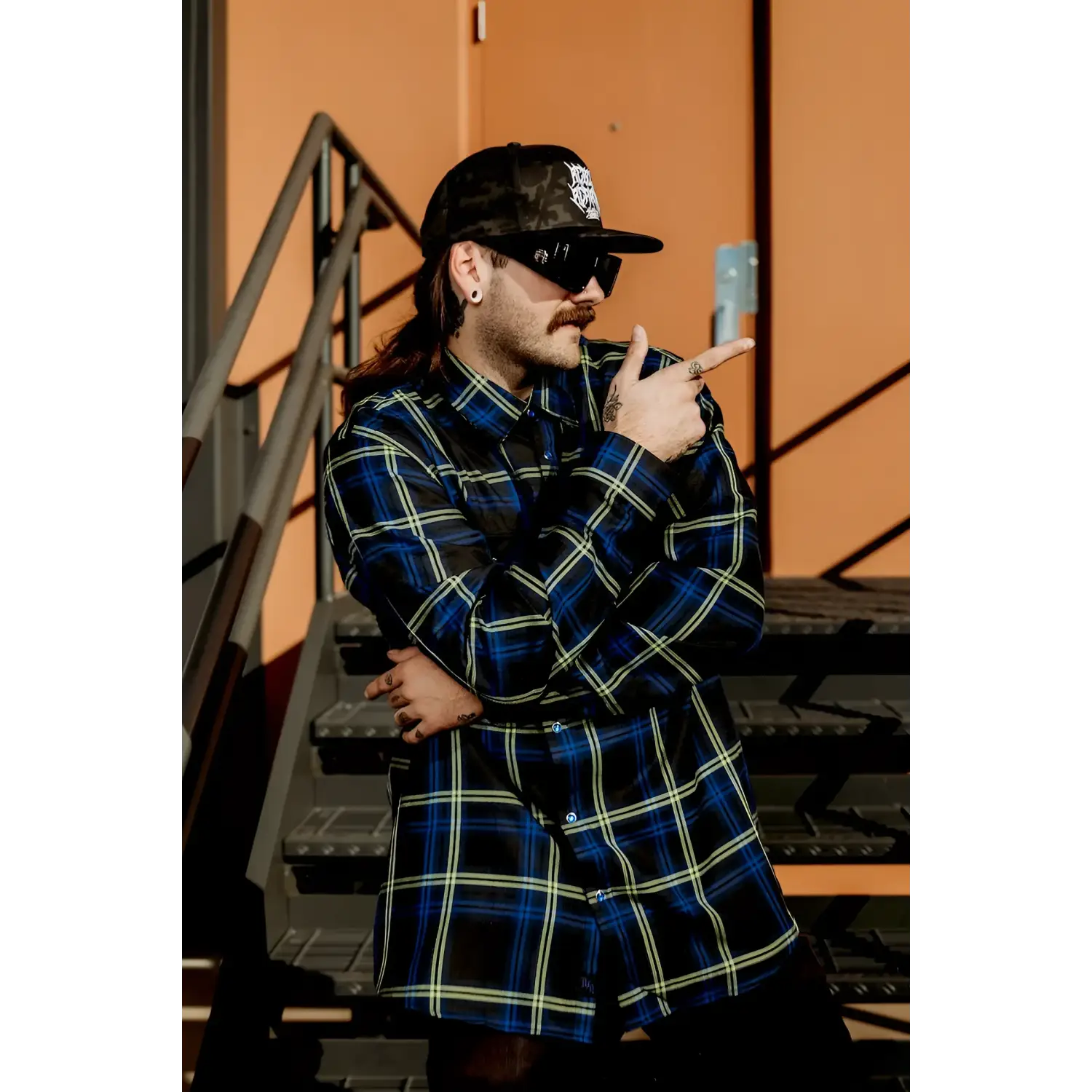 Plaid button-down shirt from Block Mens Flannel with exclusive rebel reaper design and pleat fit