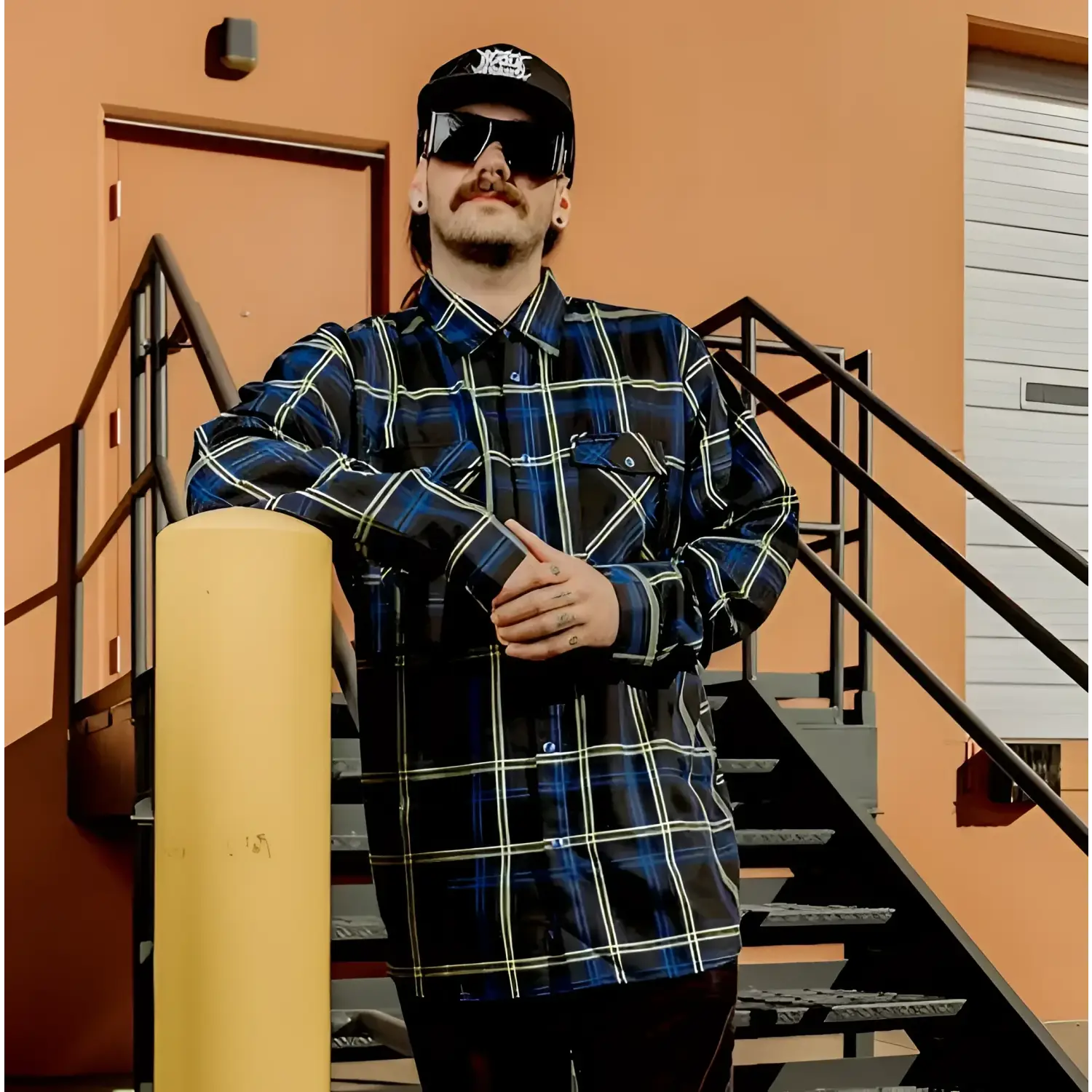 Plaid button-down shirt from Block Mens Flannel with rebel reaper exclusive design and pleat fit