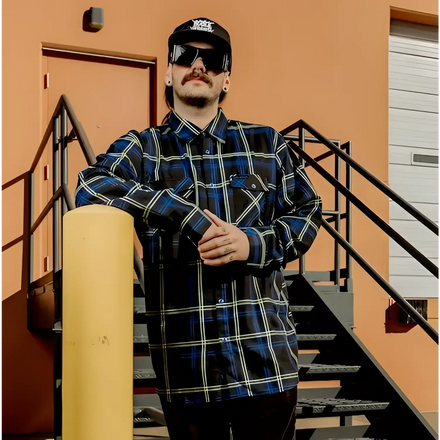 Plaid button-down shirt from Block Mens Flannel with rebel reaper exclusive design and pleat fit