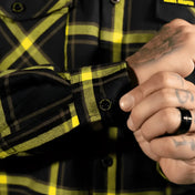 Burgh Flannel Shirt in black and yellow plaid with rebel reaper exclusive design
