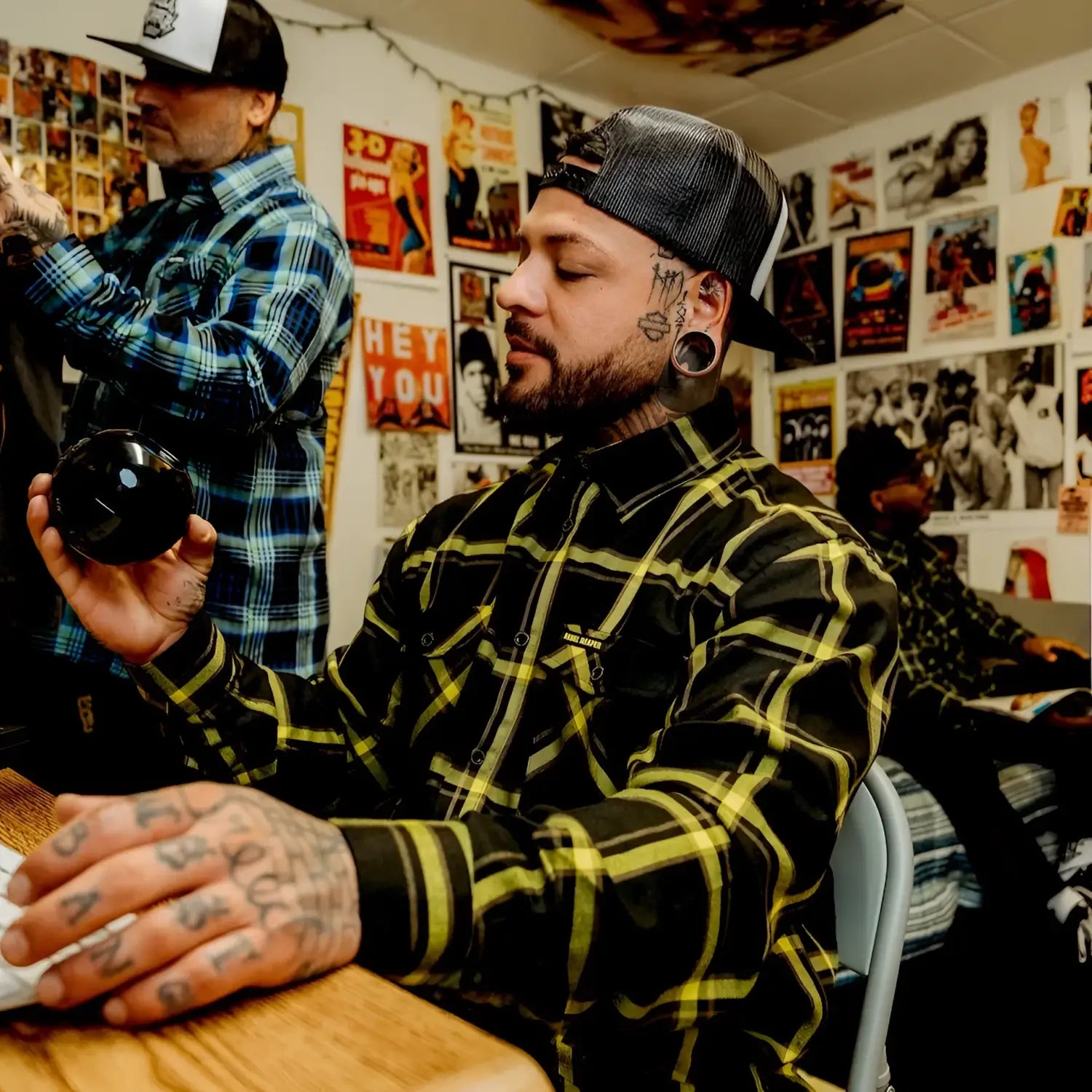 Black crystal ball on Burgh | Mens Flannel shirt with Rebel Reaper exclusive design