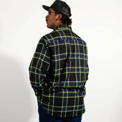 Burton Mens Flannel plaid long-sleeved shirt with hidden collar buttons and chest pocket slits