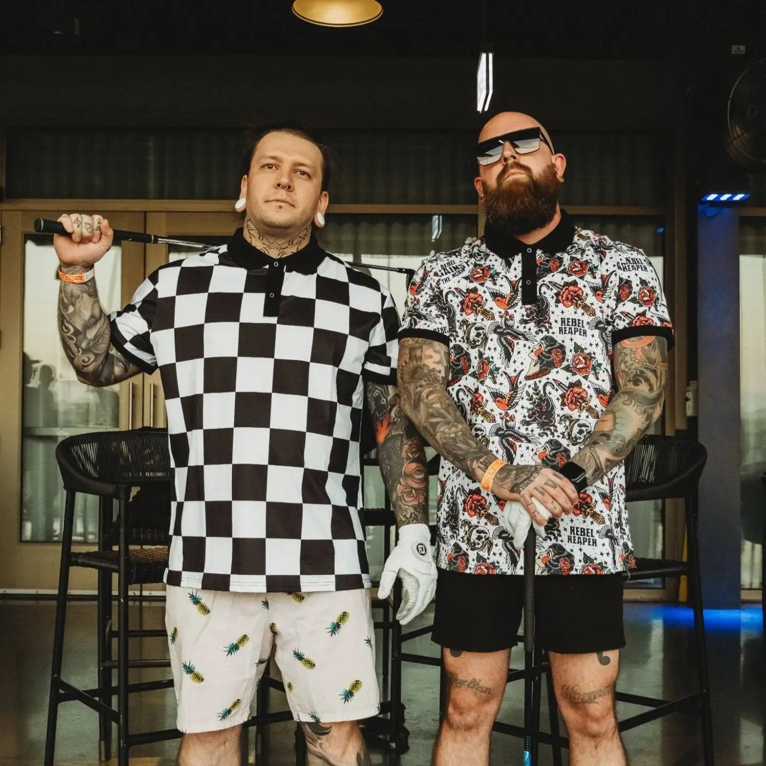 Checkered White & Black Pique Polo Shirt - Rebel Reaper Clothing Company