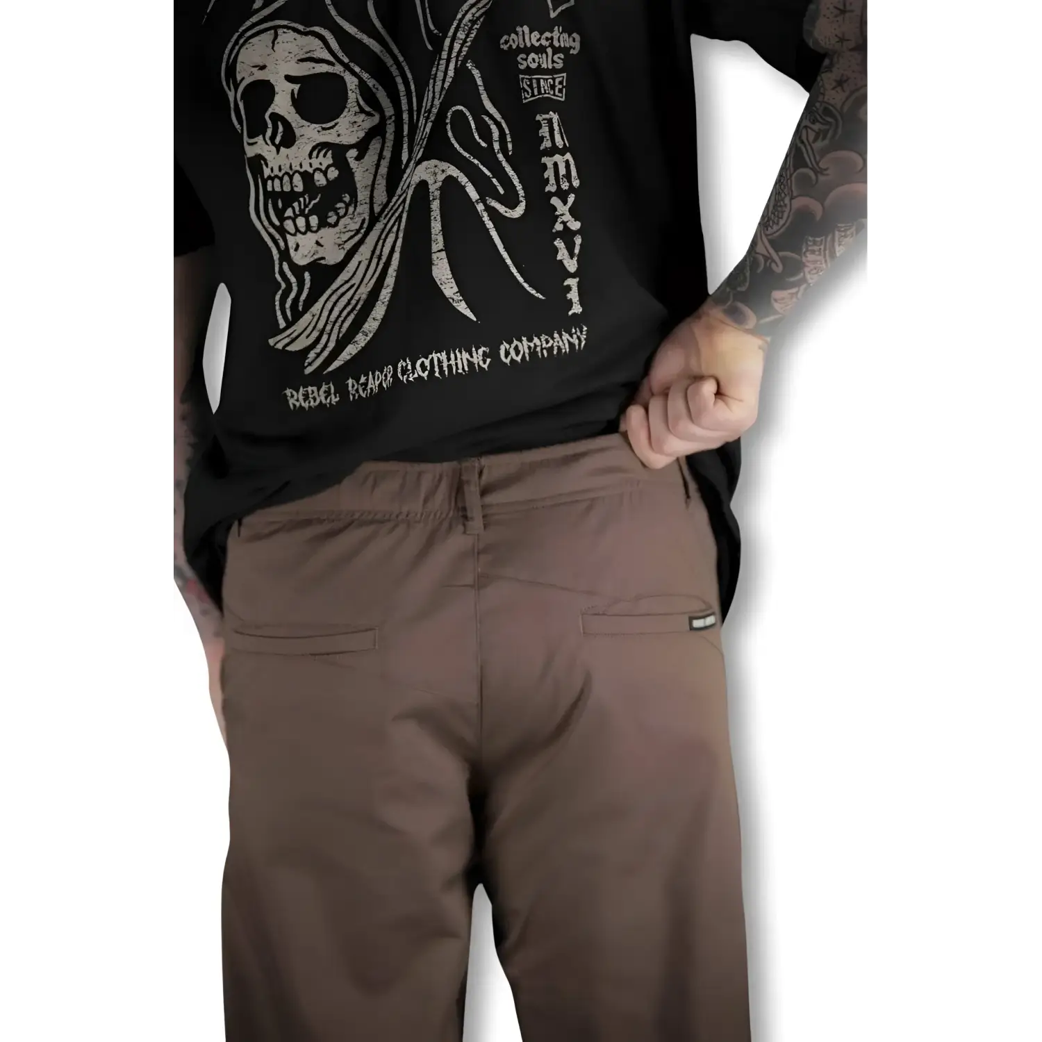Rebel Reaper brown chino pants with flex-tek stretch for casual comfort