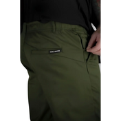 Olive green Chino Pants with rebel Reaper style, flex-tek stretch waistband, slash hand pockets
