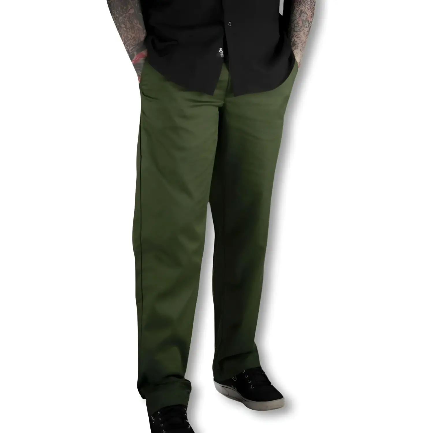 Olive green Chino Pants with rebel reaper flex-tek stretch waistband and slash hand pockets