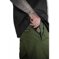 Olive green Chino Pants with zipper pocket featuring rebel reaper and flex-tek stretch waistband