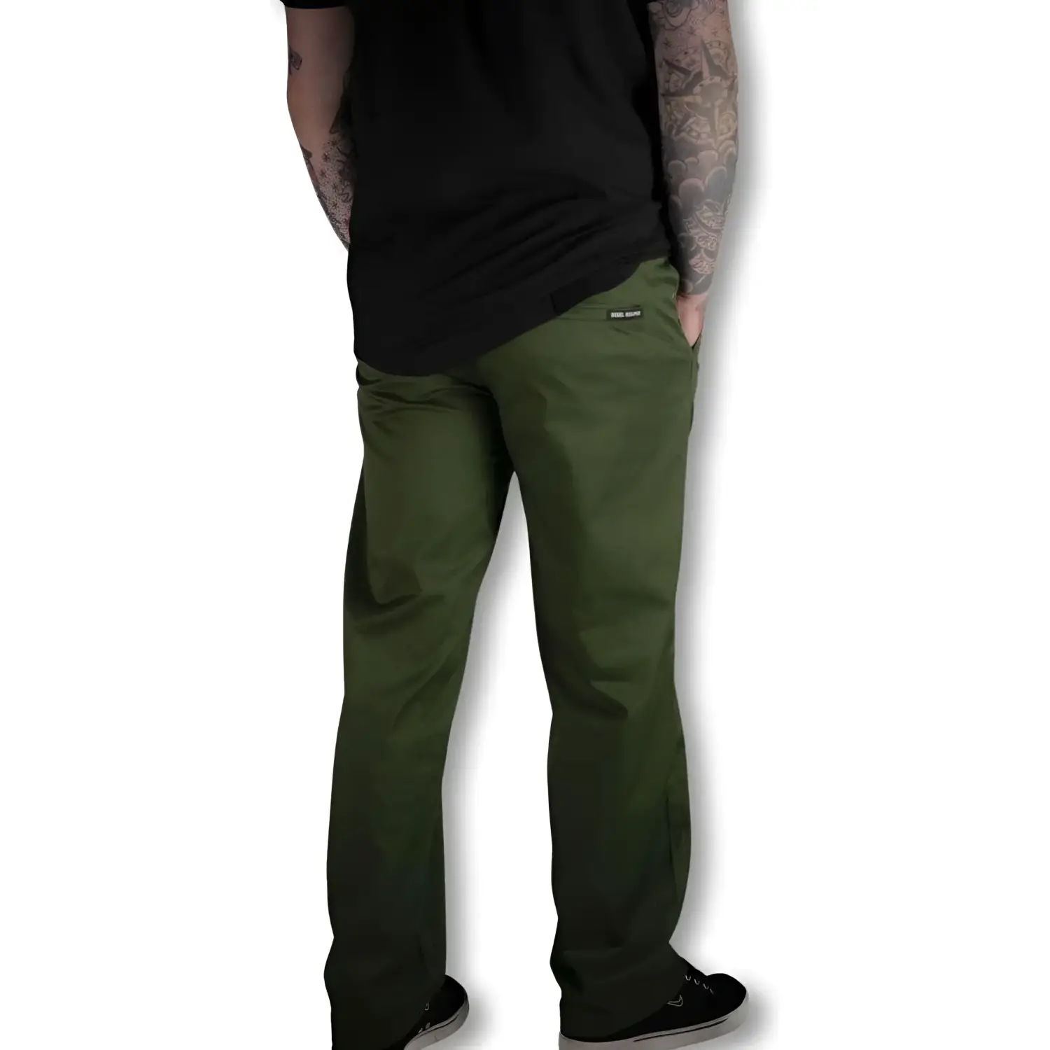 Olive green Chino Pants with rebel reaper design and flex-tek stretch waistband