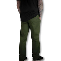 Olive green Chino Pants with rebel reaper design and flex-tek stretch waistband