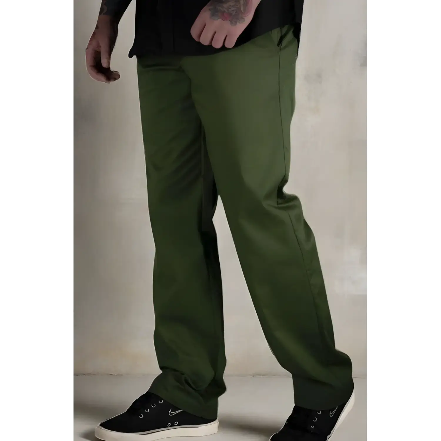 Olive green rebel reaper chino pants with flex-tek stretch waistband and slash hand pockets
