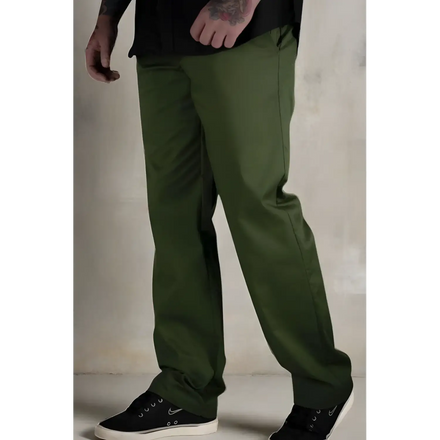 Olive green rebel reaper chino pants with flex-tek stretch waistband and slash hand pockets