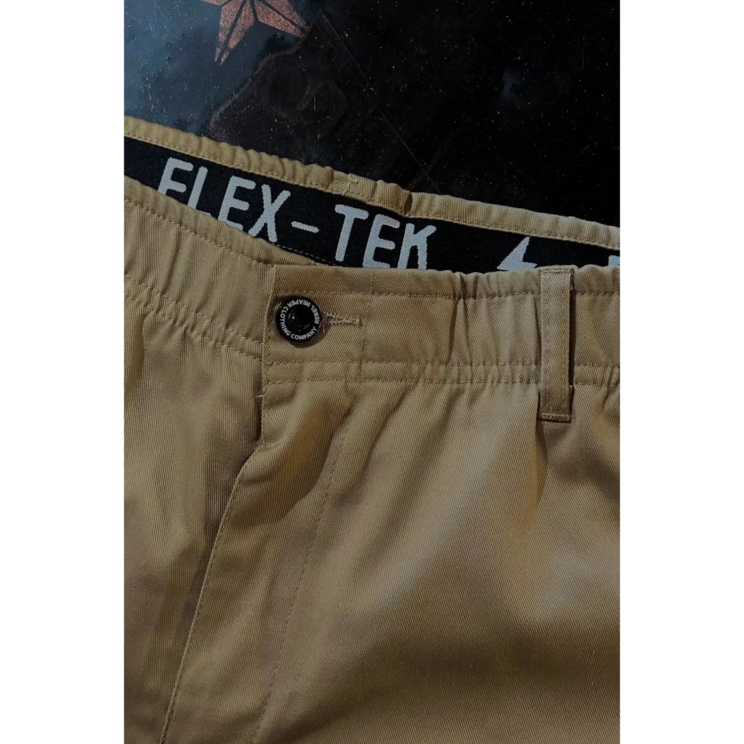 Rebel Reaper khaki chino pants with Flex-Tek stretch waistband for comfort