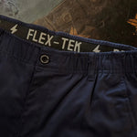 Navy blue Flex-Tek chino pants with hidden stash pocket and flex-tek stretch waistband