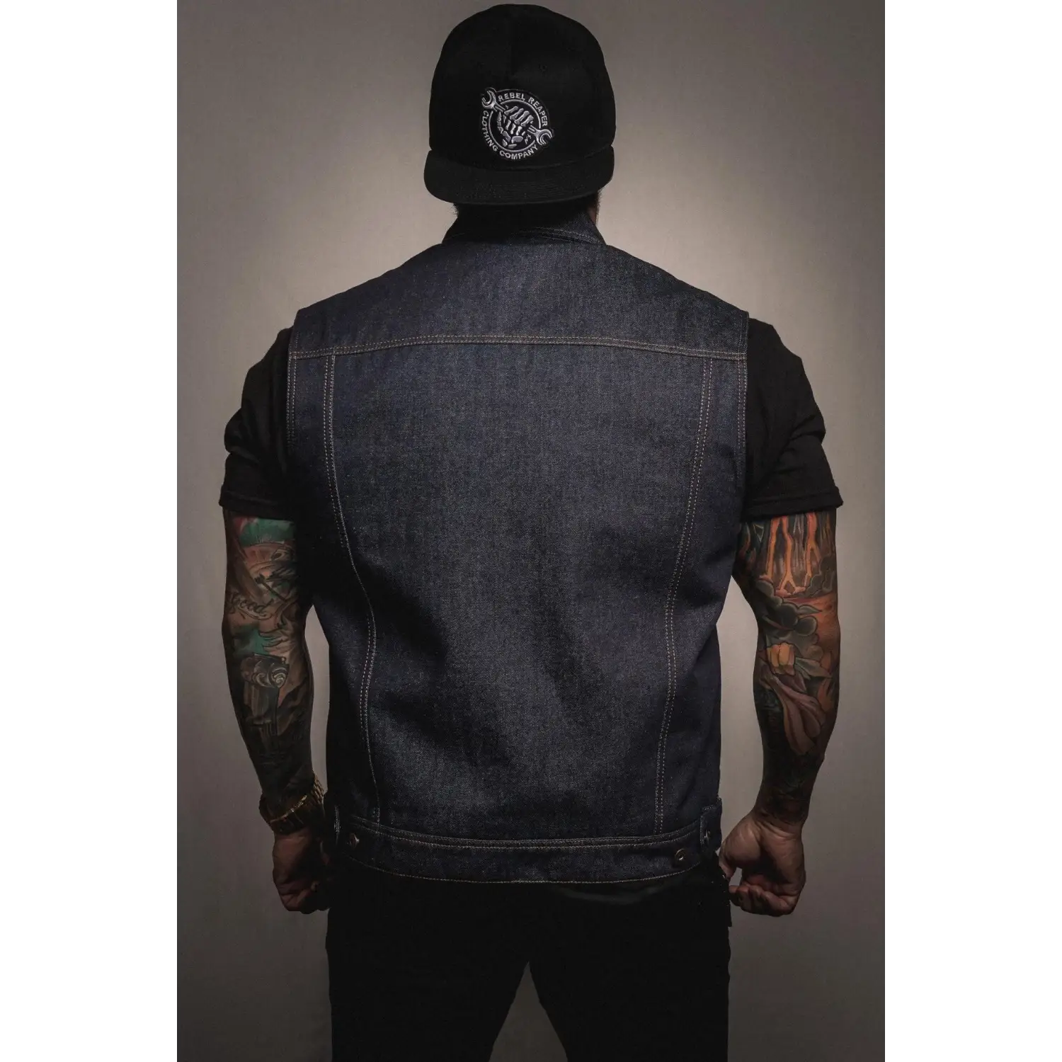 Costello Indigo Blue Denim Collared Vest - Rebel Reaper Clothing Company