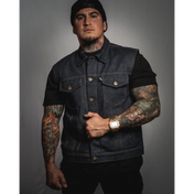 Costello Indigo Blue Denim Collared Vest - Rebel Reaper Clothing Company