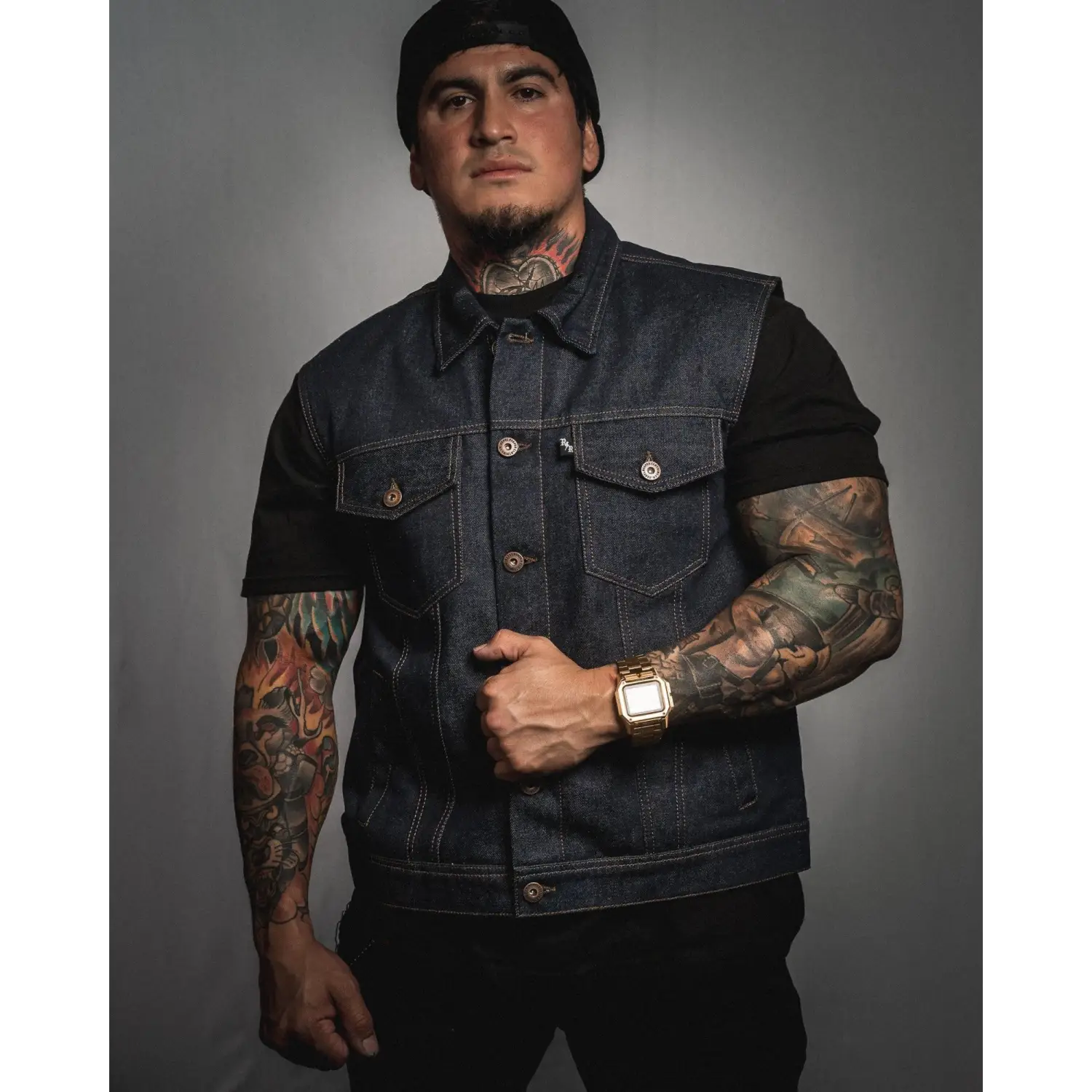 Costello Indigo Blue Denim Collared Vest - Rebel Reaper Clothing Company
