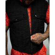 Covert Black Denim Vest | Collarless Standard Length - Rebel Reaper Clothing Company