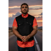 Covert Black Denim Vest | Collarless Standard Length - Rebel Reaper Clothing Company