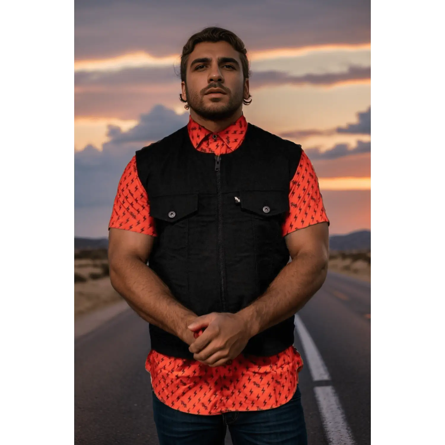 Covert Black Denim Vest | Collarless Standard Length - Rebel Reaper Clothing Company