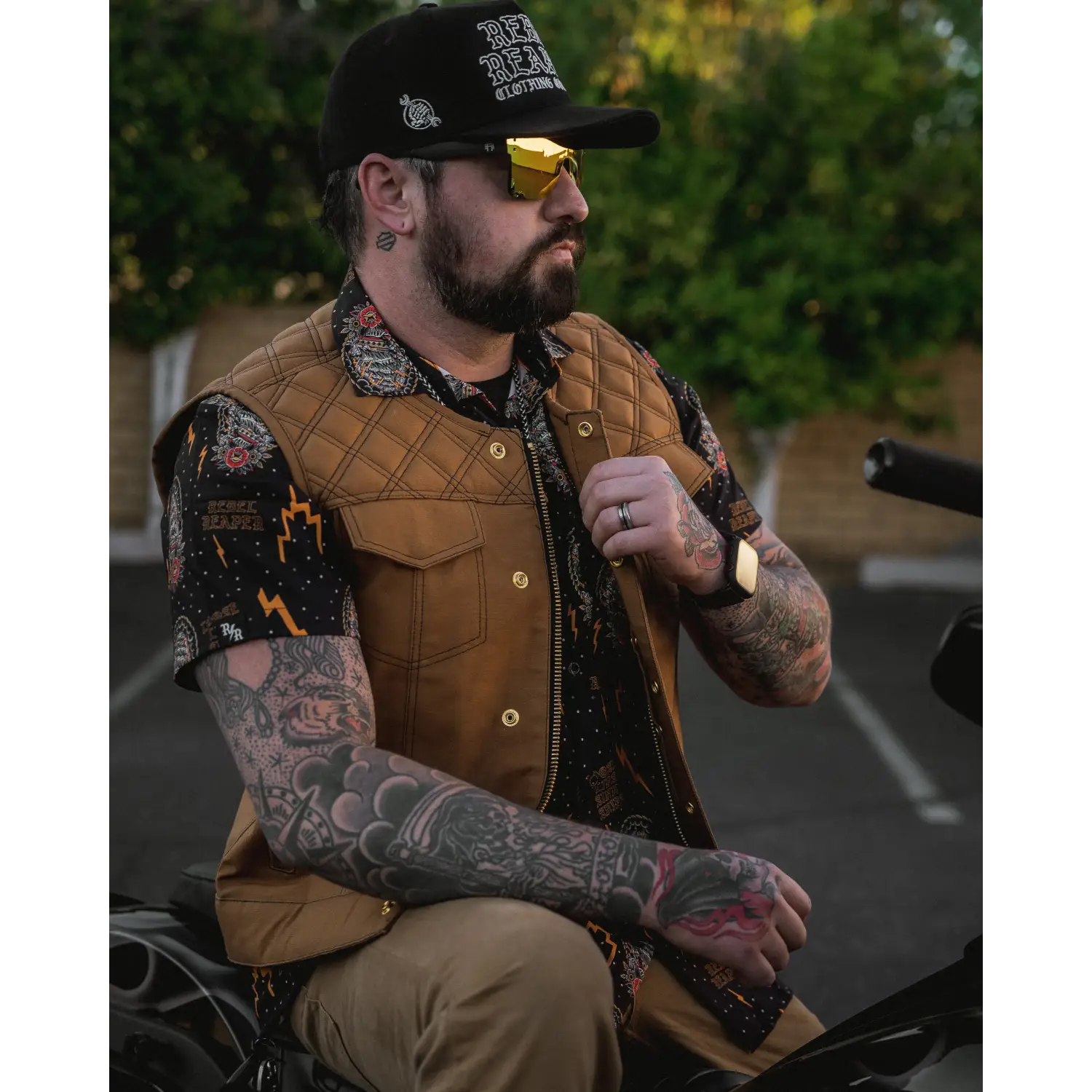 Cream Double Diamond Tan Canvas Vest - Rebel Reaper Clothing Company
