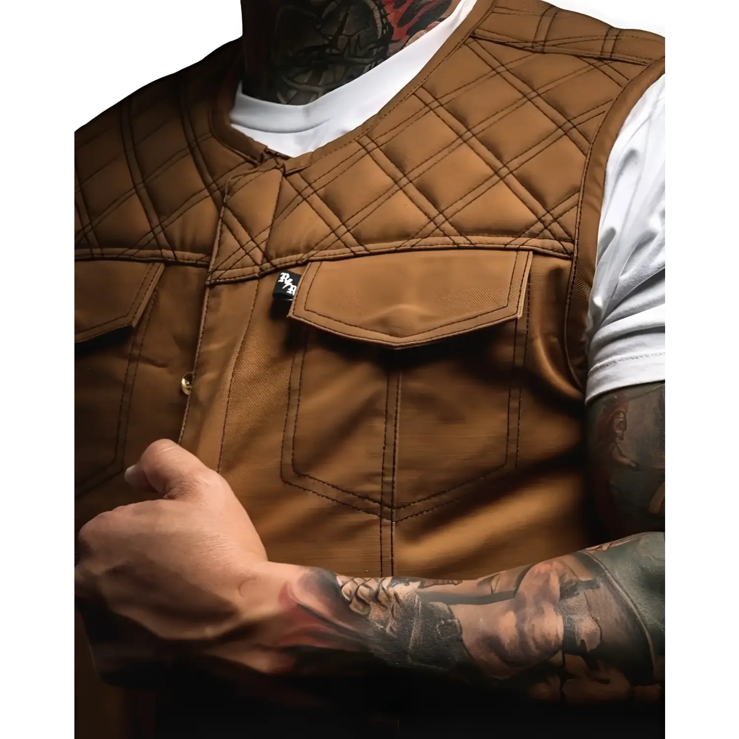 Cream Double Diamond Tan Canvas Vest - Rebel Reaper Clothing Company