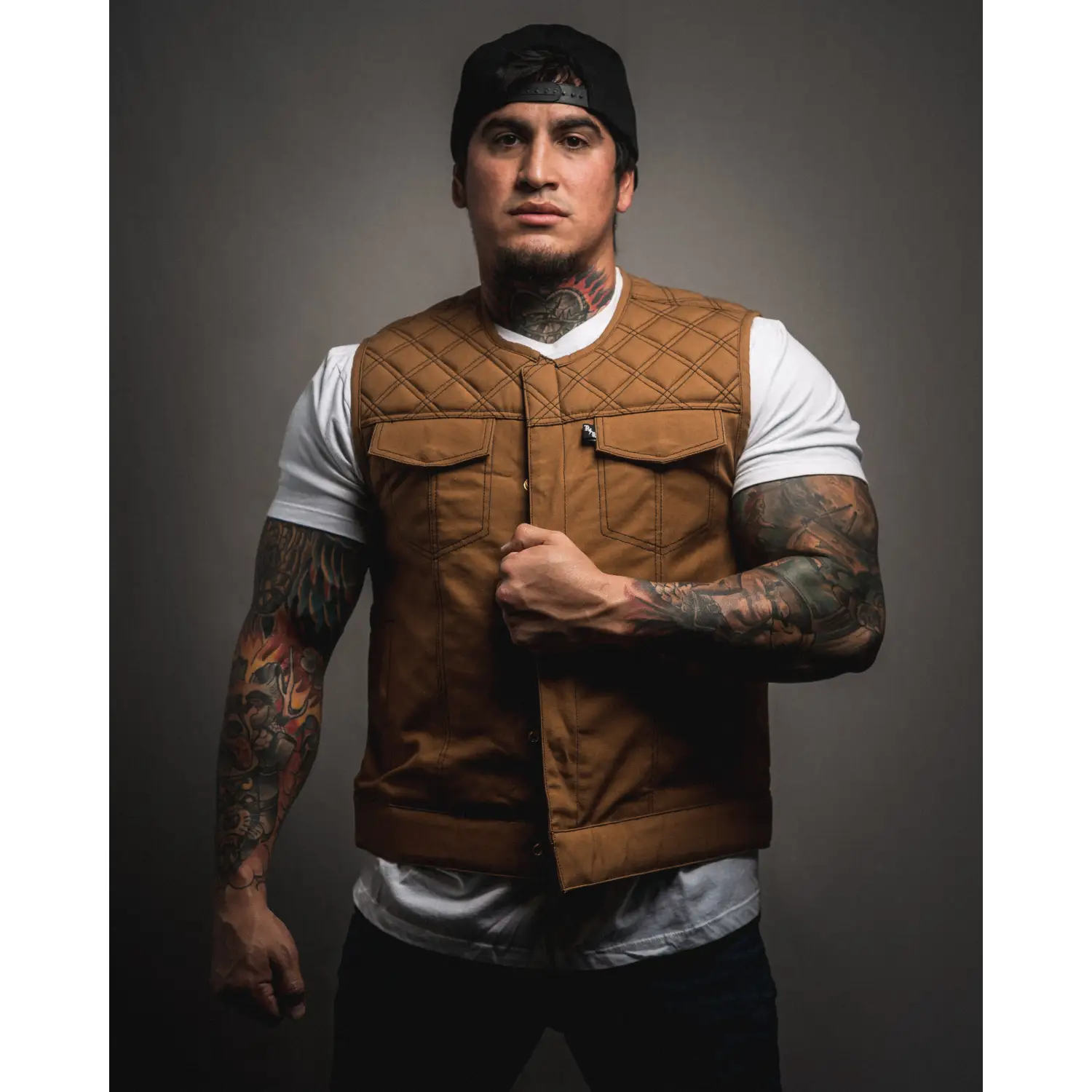 Cream Double Diamond Tan Canvas Vest - Rebel Reaper Clothing Company