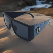Dark sunglasses with paisley pattern in the Dana Retro Squared Rebel Reaper collection with UV400 protection
