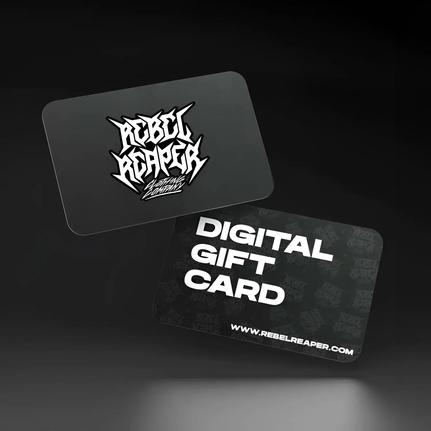 Two black digital gift cards for Rebel Reaper, perfect for gift card gifting