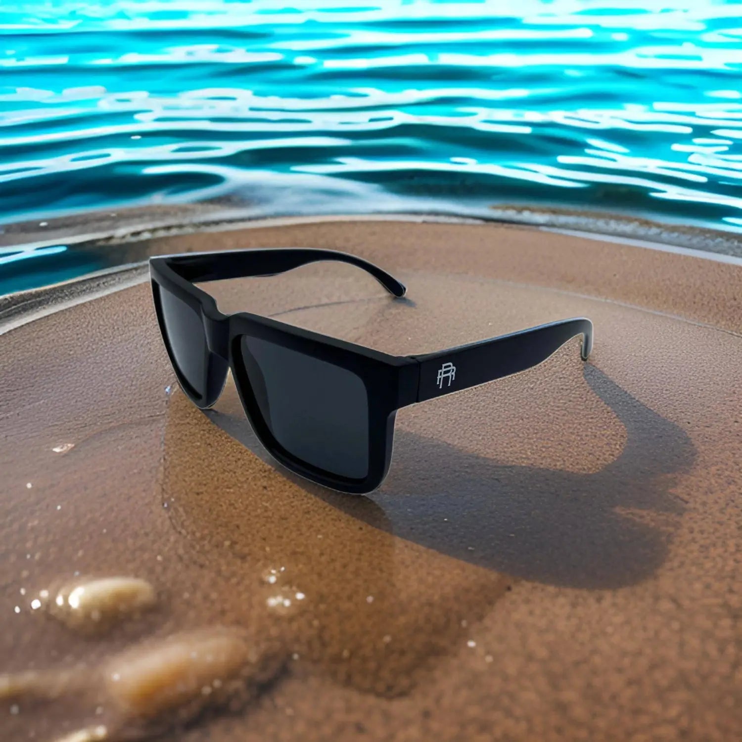 Black-framed Dillinger Squared sunglasses with interchangeable arms and polarized lenses