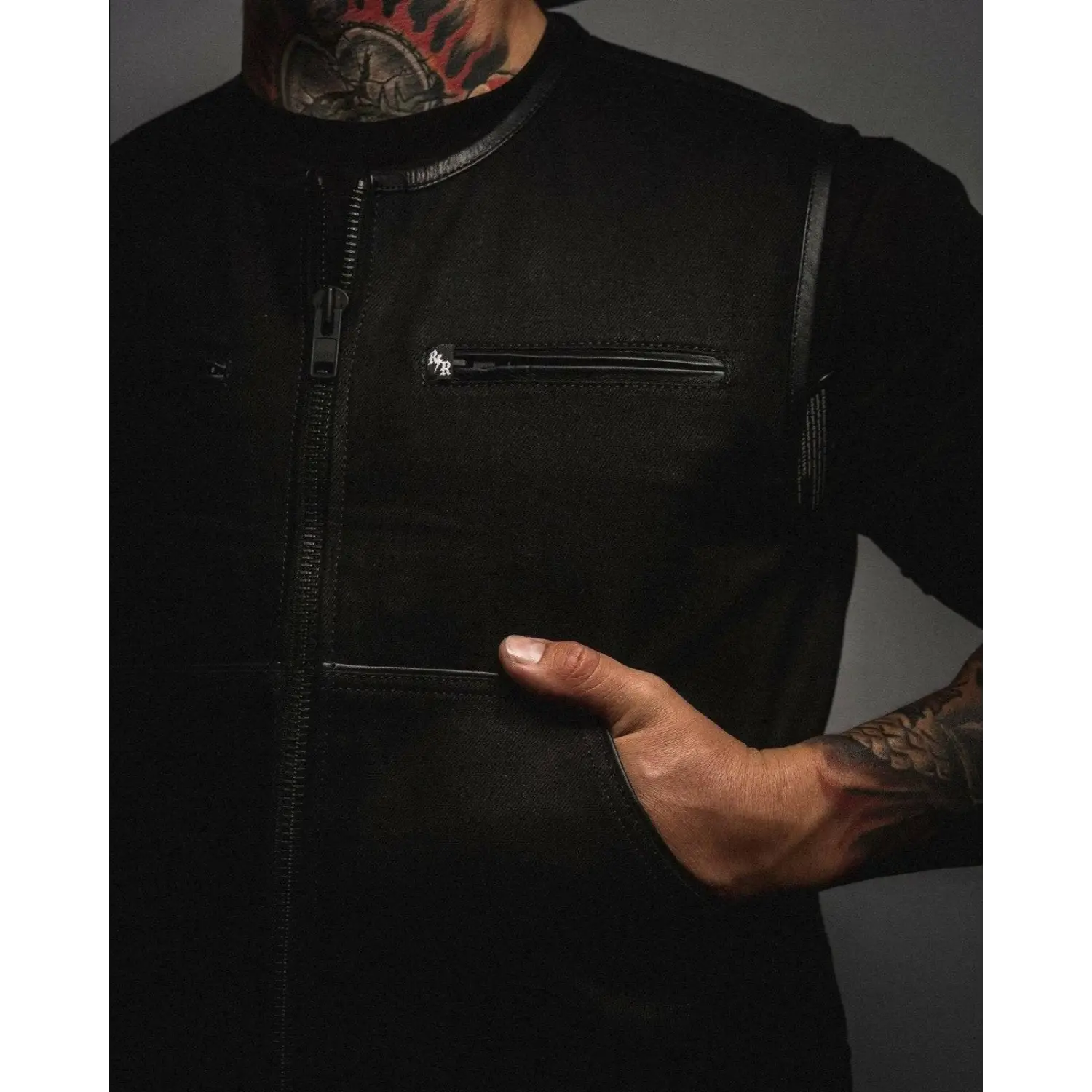 Dog Town Black Denim Collarless Vest - Short Torso *In-Store Only* - Rebel Reaper Clothing Company