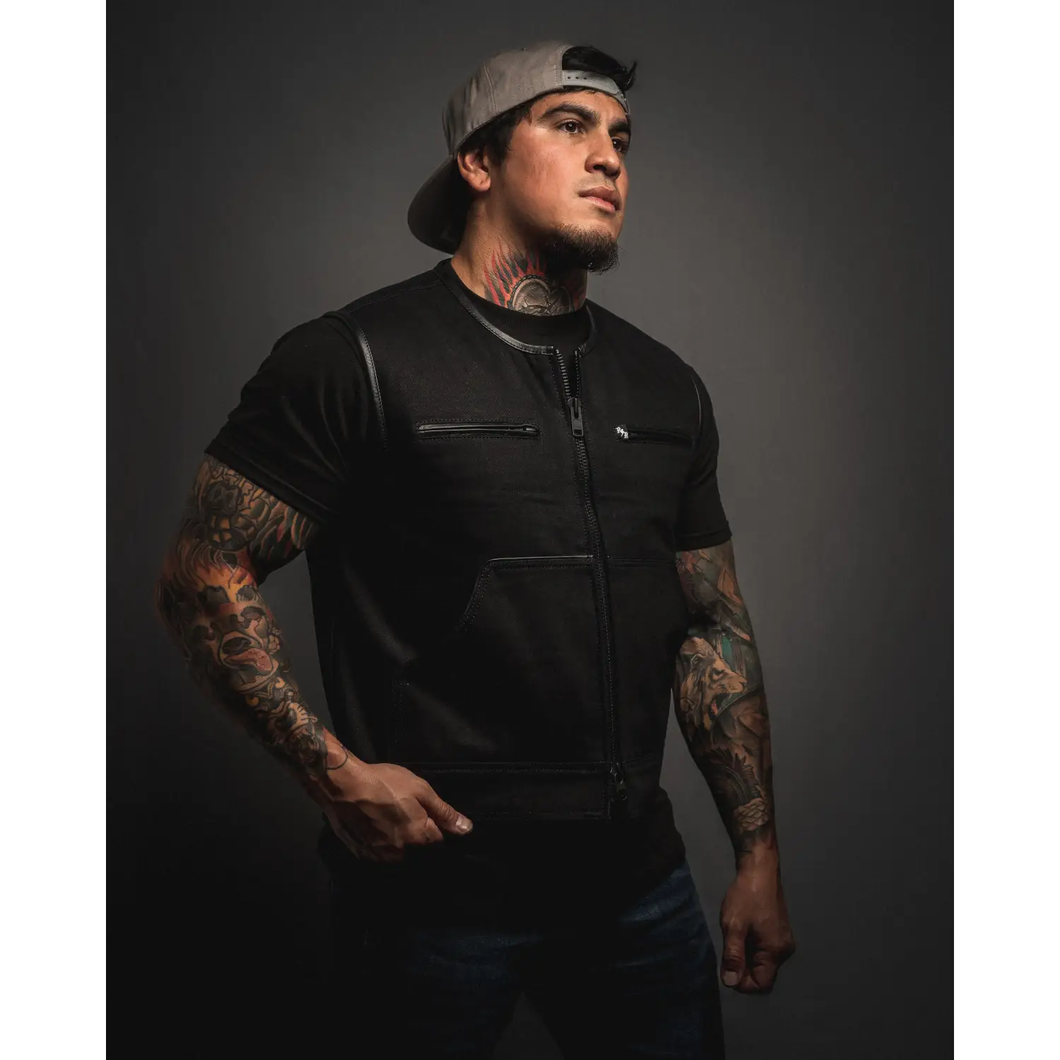 Dog Town Black Denim Collarless Vest - Short Torso *In-Store Only* - Rebel Reaper Clothing Company