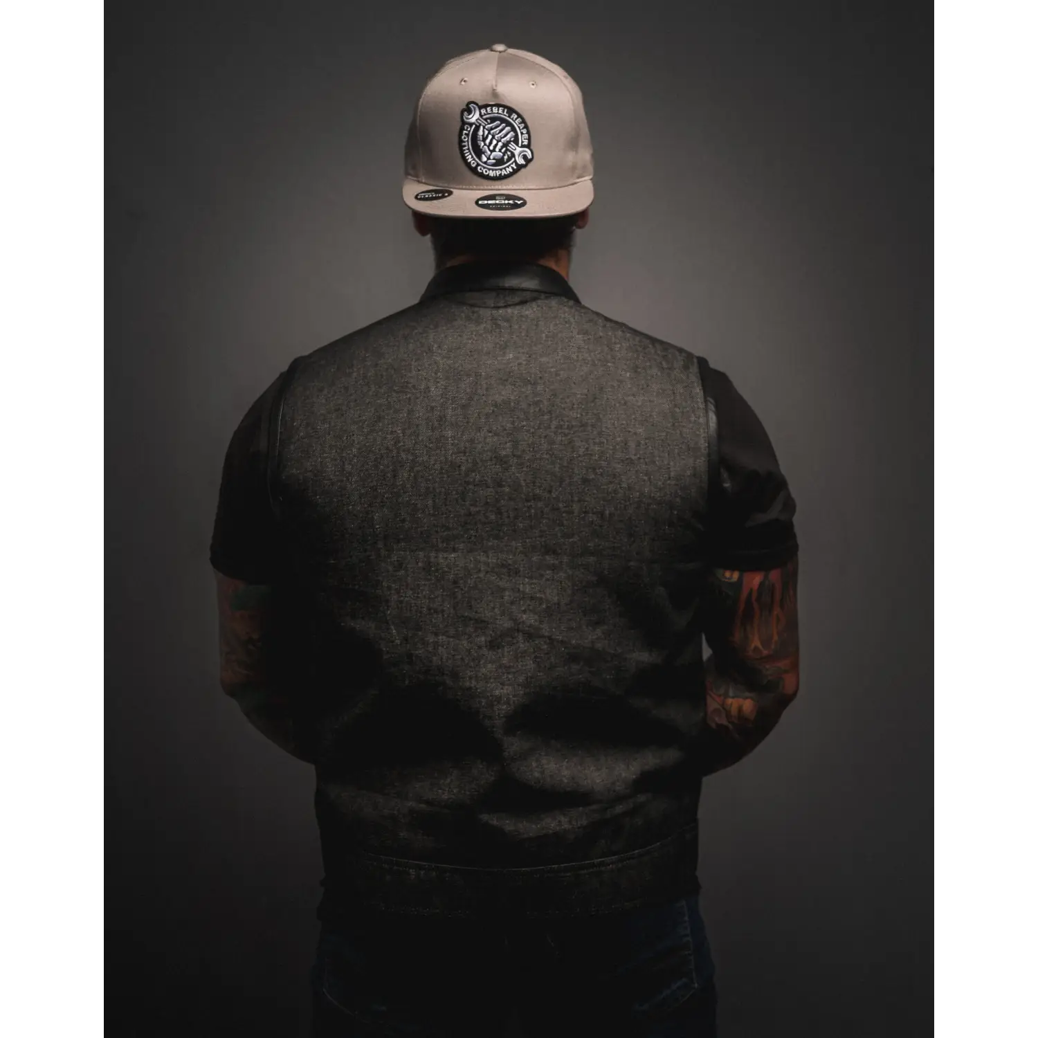 Dog Town Collared Charcoal Denim Vest - Rebel Reaper Clothing Company