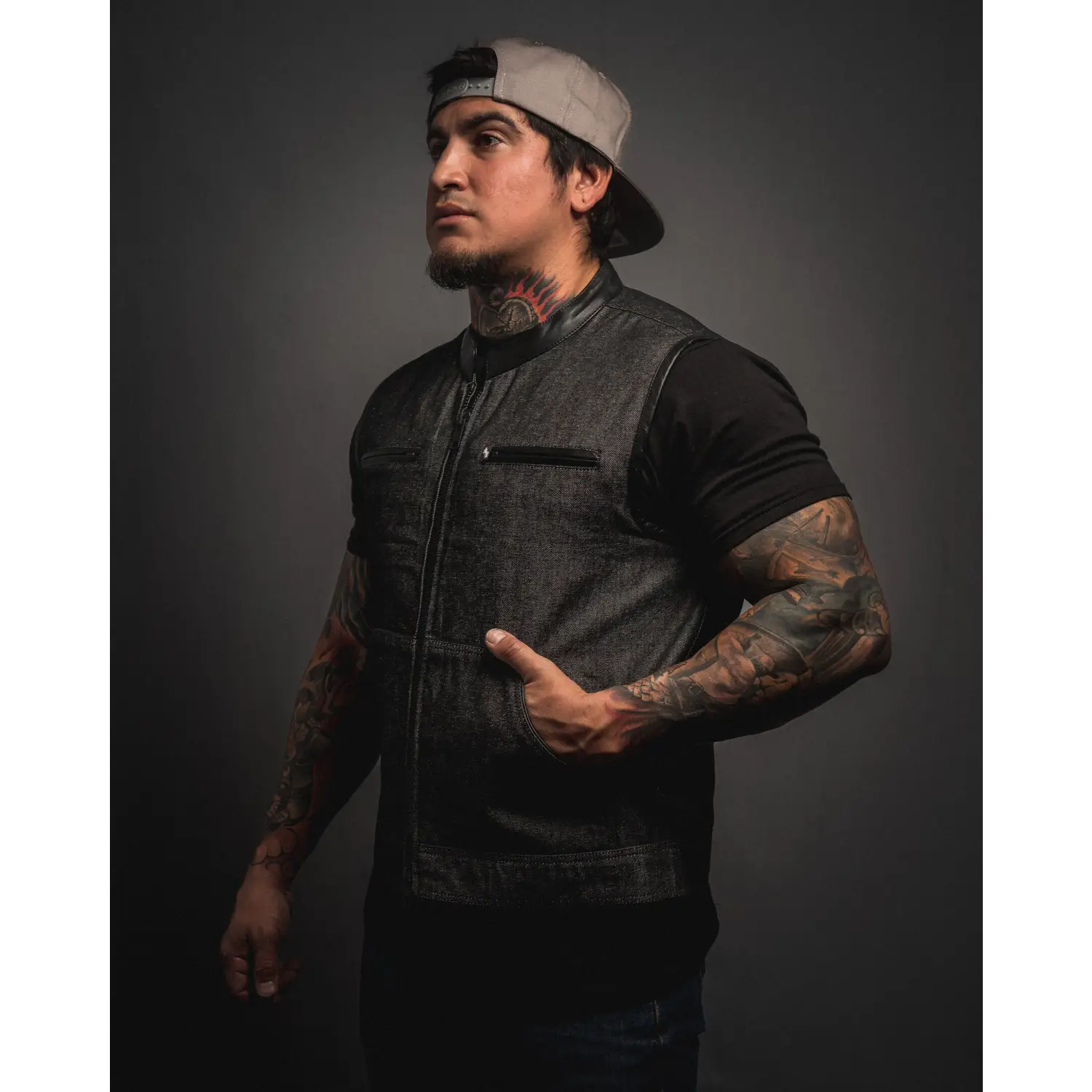 Dog Town Collared Charcoal Denim Vest - Rebel Reaper Clothing Company