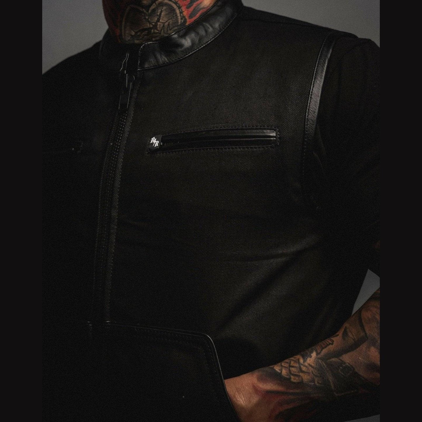 Dog Town Vest | Collared | Black Denim | Standard Length