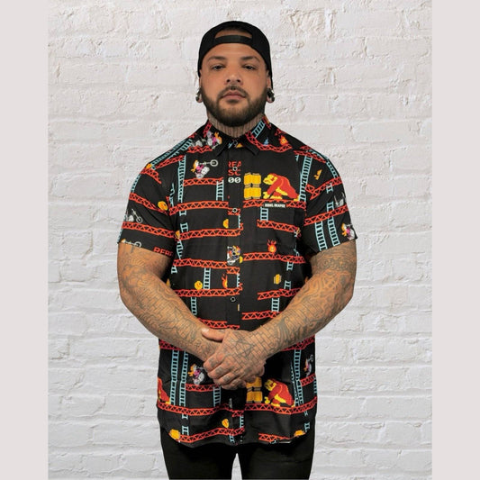 Donkey Kong Wheelies | Button Up Shirt | Black