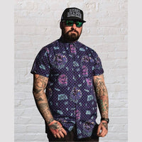 Thumbnail for Drippy Skull | Button Up Shirt | Black and Purple