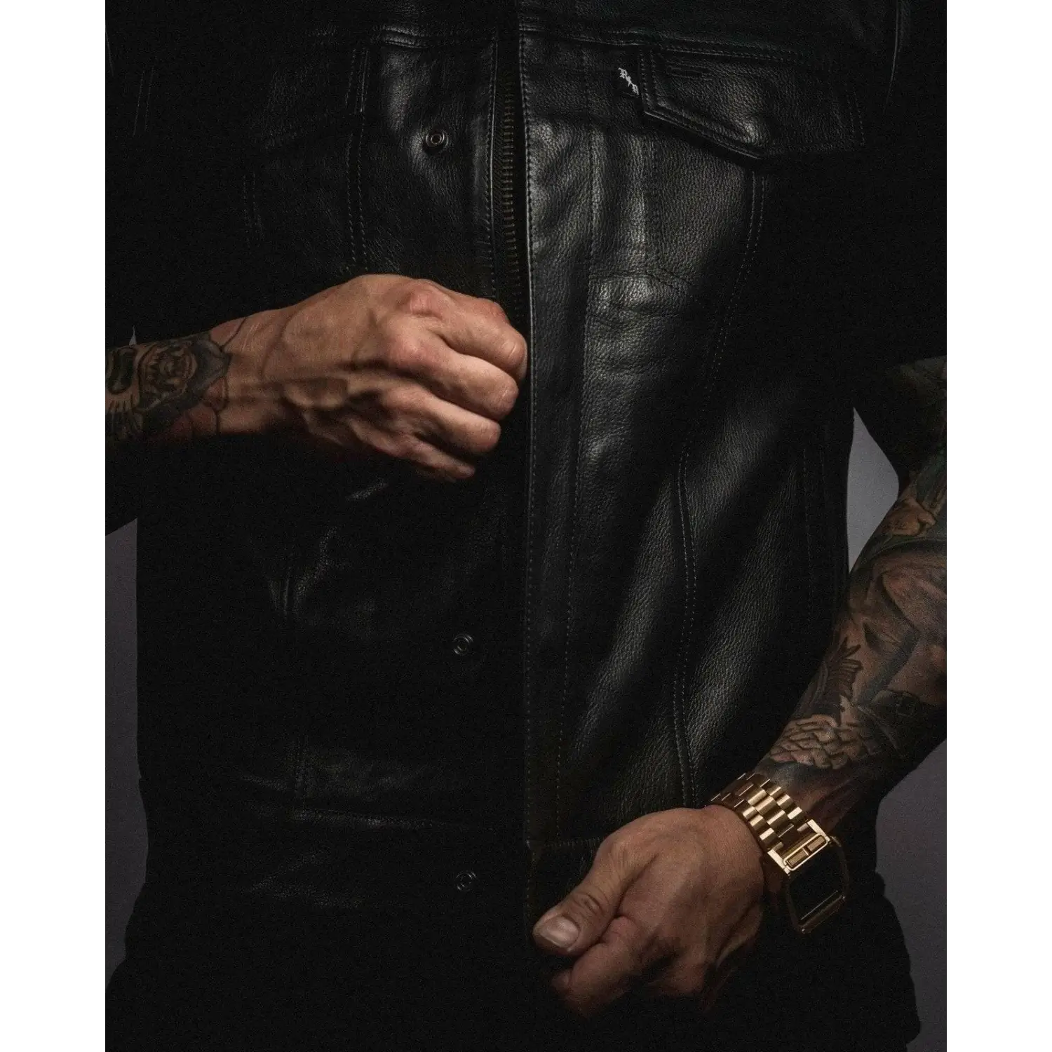 Eastwood Black Leather Vest - Collared - Rebel Reaper Clothing Company