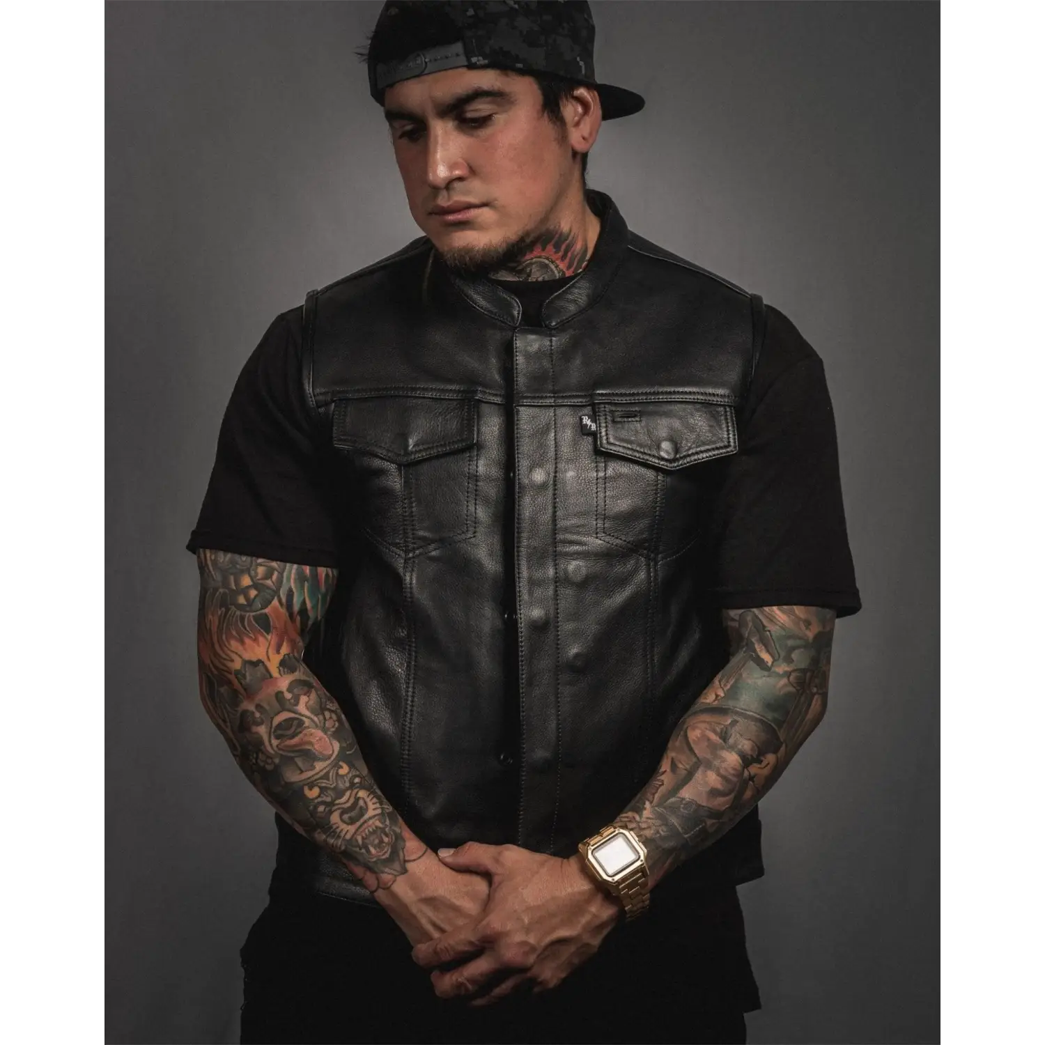 Eastwood Black Leather Vest - Collared - Rebel Reaper Clothing Company
