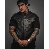 Eastwood Black Leather Vest - Collared