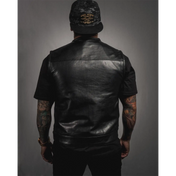 Eastwood Black Leather Vest - Collarless - Rebel Reaper Clothing Company