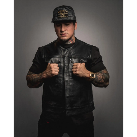 Eastwood Black Leather Vest - Collarless - Rebel Reaper Clothing Company