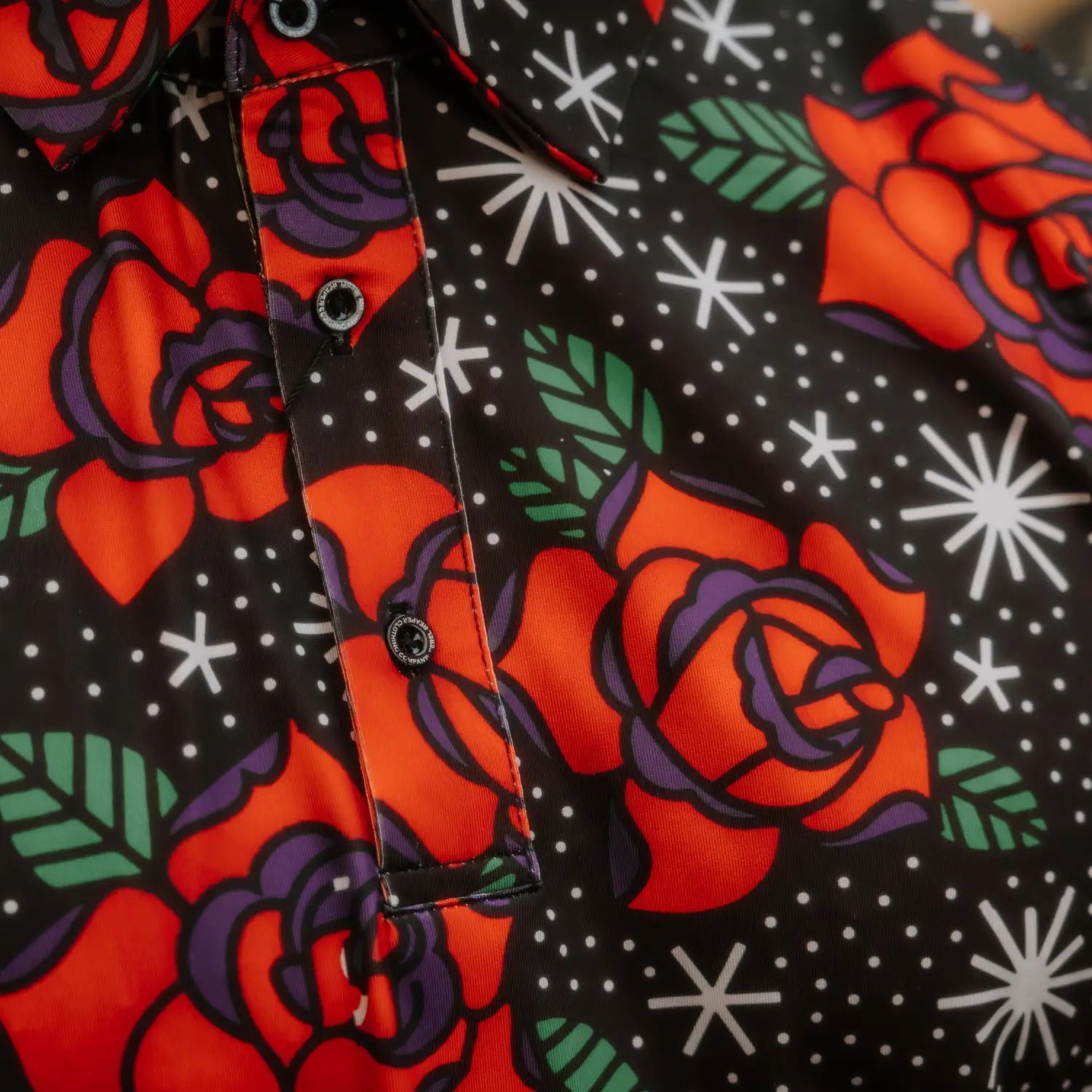 Floral patterned roses premium polo shirt with bold design, perfect for casual outings