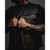 Harvester of Sorrow Brown & Black Leather Vest with Double Diamond - Rebel Reaper Clothing Company