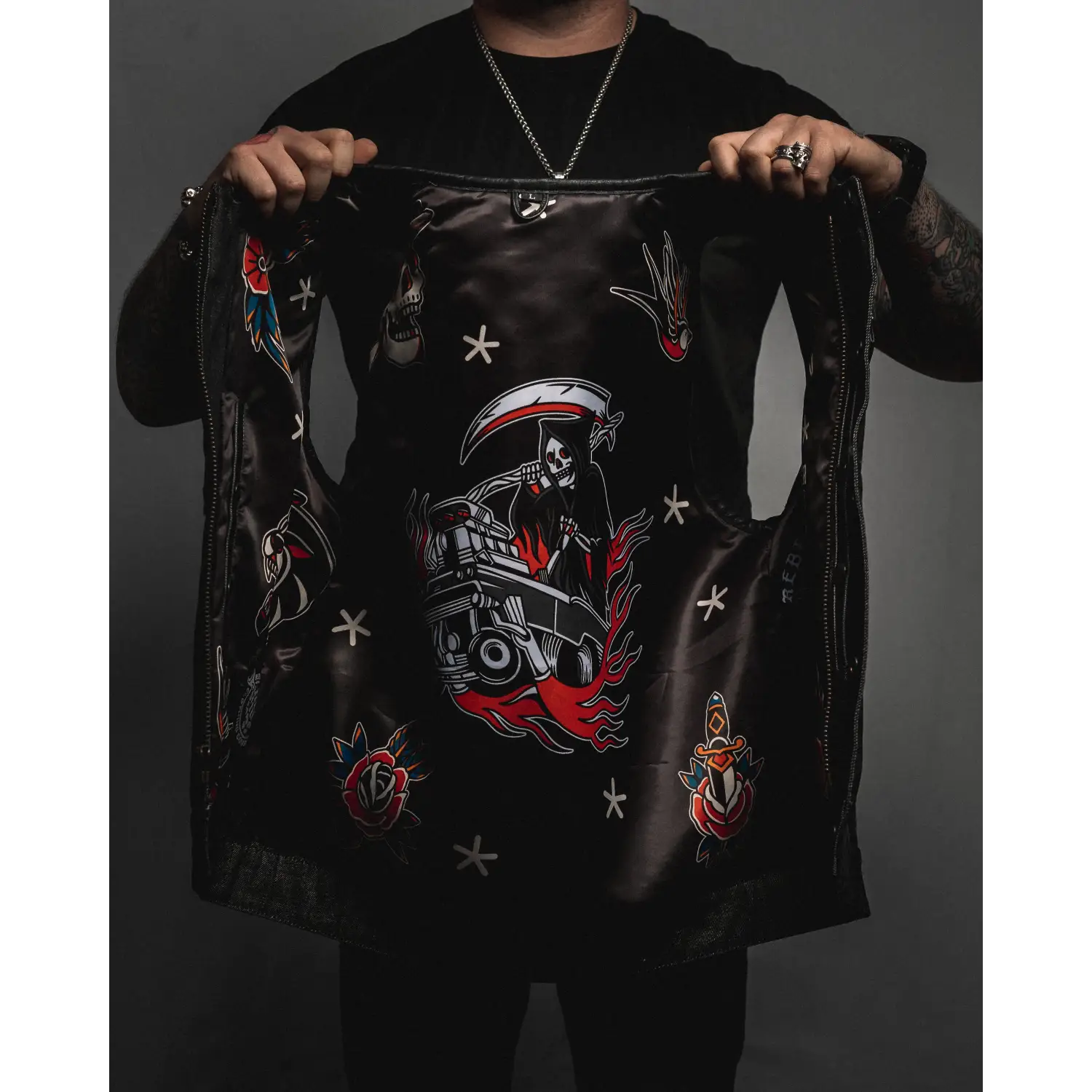 Harvester of Sorrow Brown & Black Leather Vest with Double Diamond - Rebel Reaper Clothing Company