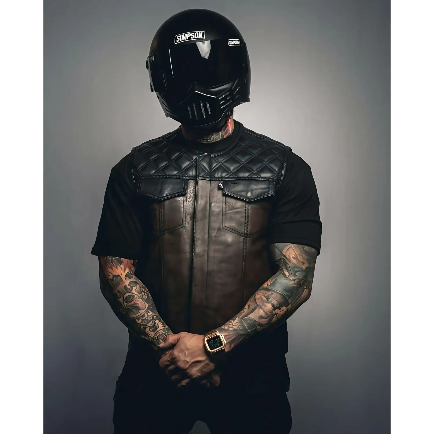 Harvester of Sorrow Brown & Black Leather Vest with Double Diamond - Rebel Reaper Clothing Company