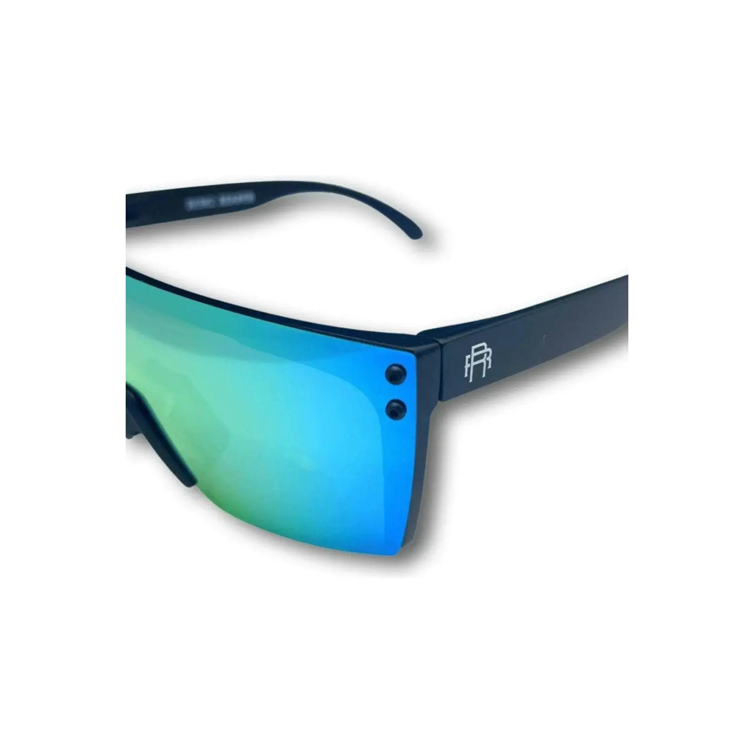Blue mirrored shield sunglasses from Hogan Reflective UV Blocking Sunglass Collection with rebel reaper tattoo design